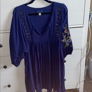 Francesca’s Embroidered Studded Peasant Dress-M